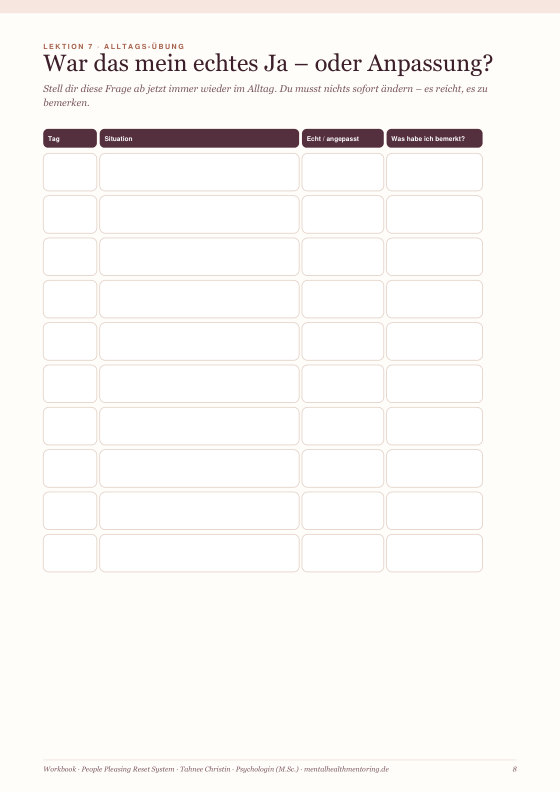 Seite aus Workbook: People Pleasing Reset