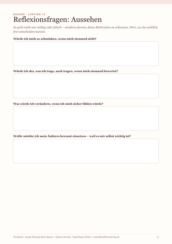 Seite aus Workbook: People Pleasing Reset
